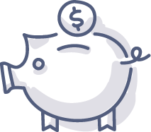 Simple illustrated piggy bank with coin being dropped inside